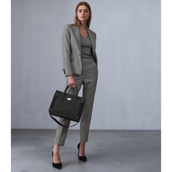 Reiss Azalea Houndstooth Lined Pants Black White 4 Preppy Dark Academia Career - Picture 3 of 9